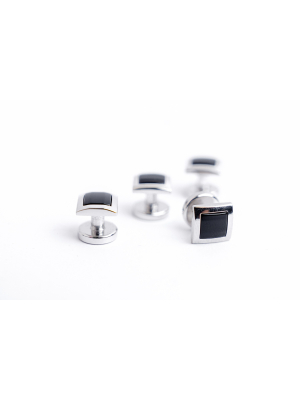 Dunhill Dress Studs, Sq Facet, St.Silver, Onyx