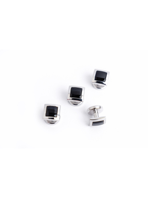 Dunhill Dress Studs, Sq Facet, St.Silver, Onyx