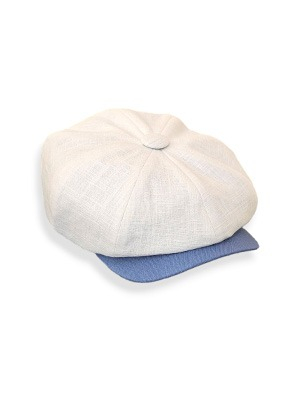 Mister Miller Albert's Sails - Bakerboy hat in white washed linen and blue contrast peak