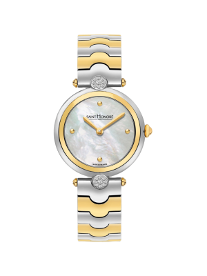 Saint Honore city Of Lights Ladies Watch Stainless steel/Gold plated Case White Mop Dial Ss/Gp Band