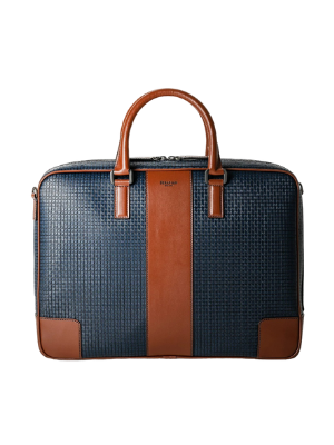 Serapian Slim briefcase Stepan 72 Ocean Blue/Cuoio