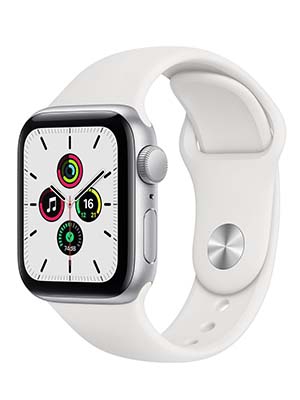 Apple Watch SE Silver Aluminum Case with White Sport Band - Regular 44mm / GPS + Cellular