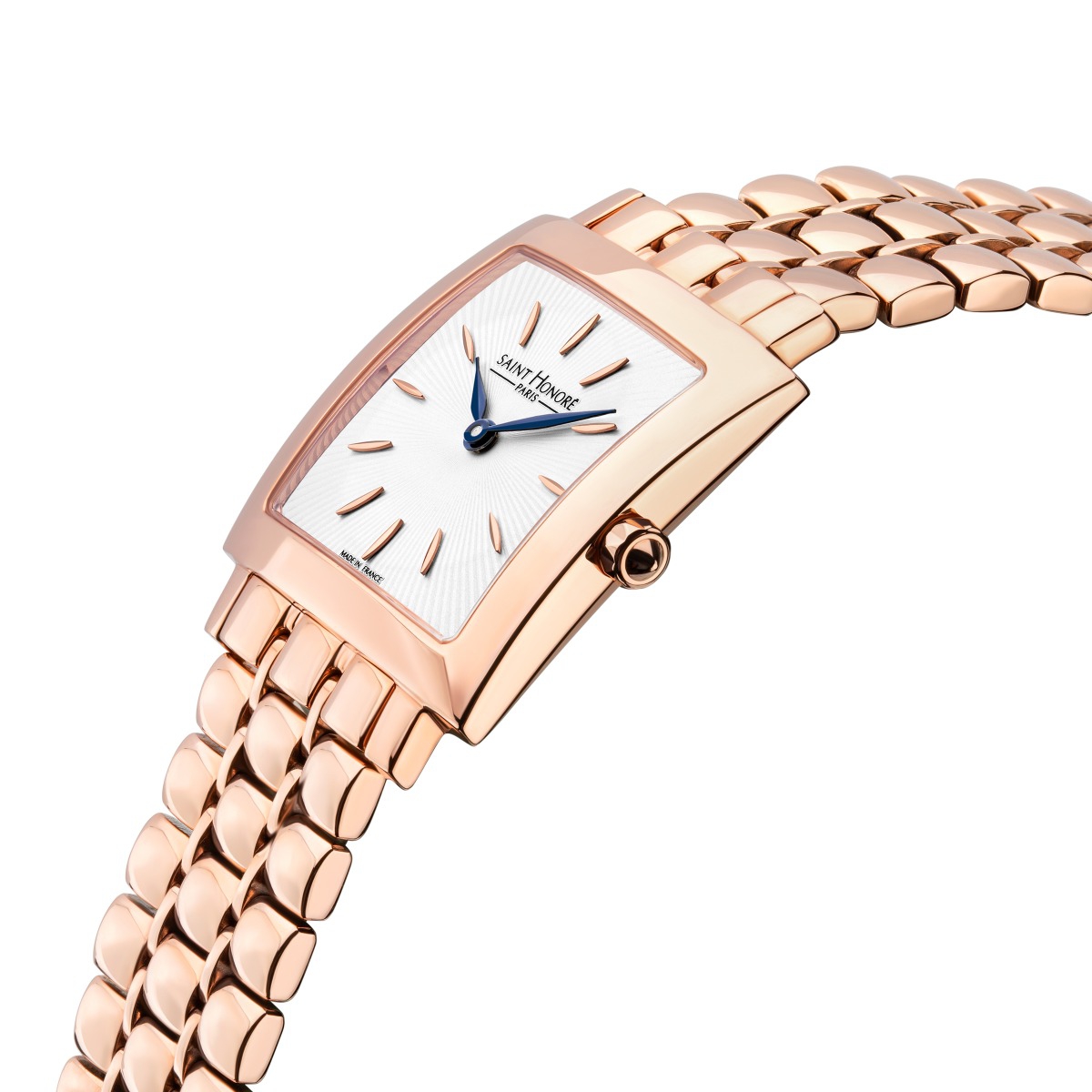 Saint Honore Ladies Watch PVD Gold Case Silver White Dial Rose Gold Band